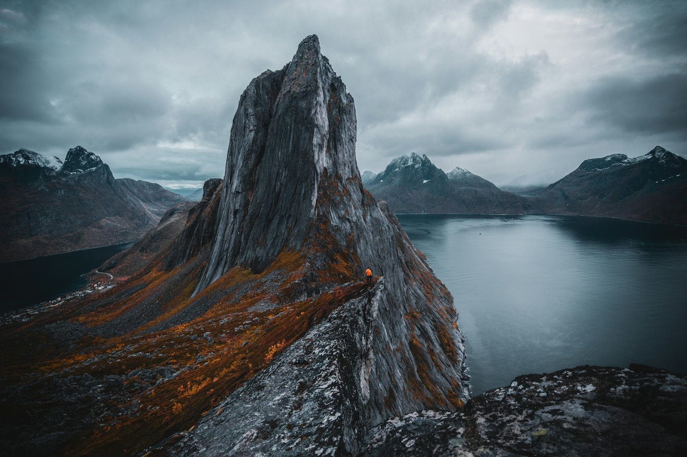 The sharp peak of Segla rising above the fjord on Senja